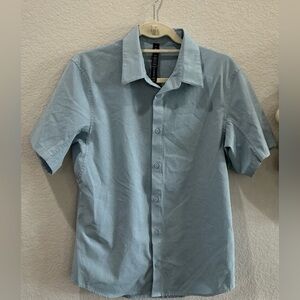 Lululemon Airing Easy Short Sleeve Shirt Blue Grid Button-Up Mens Medium Stretch